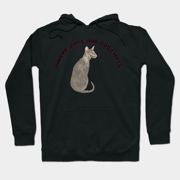 Coffee cats and yoga mats funny yoga and cat drawing Hoodie by Red Yoga